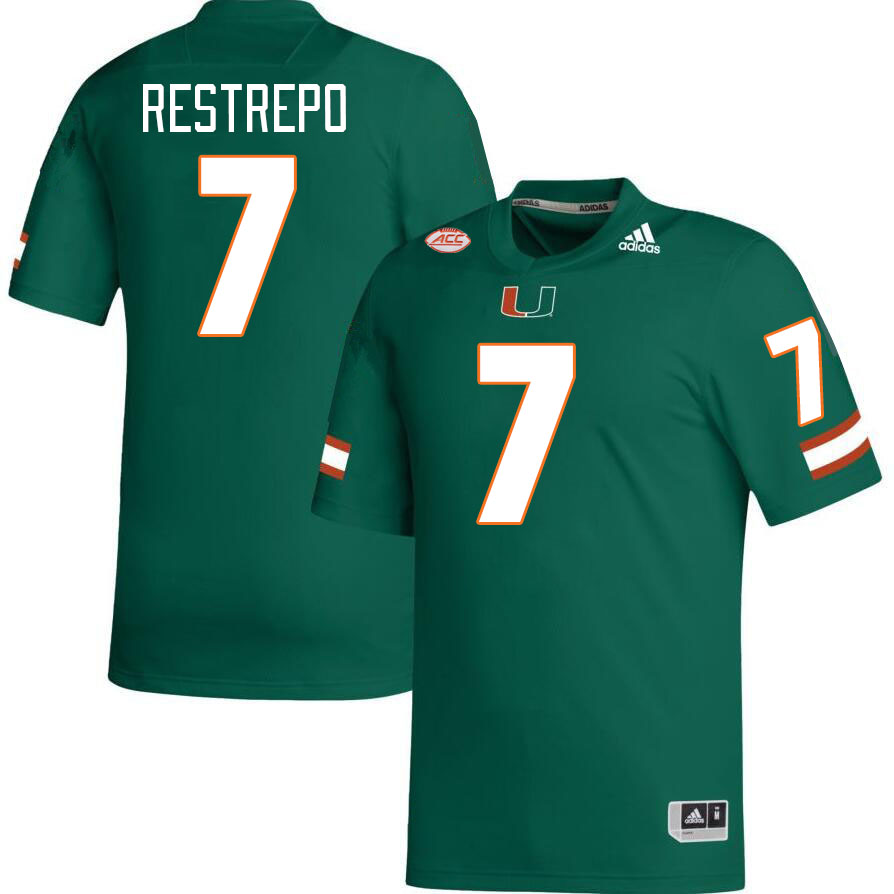 #7 Xavier Restrepo Miami Hurricanes Jerseys Football Stitched-Green